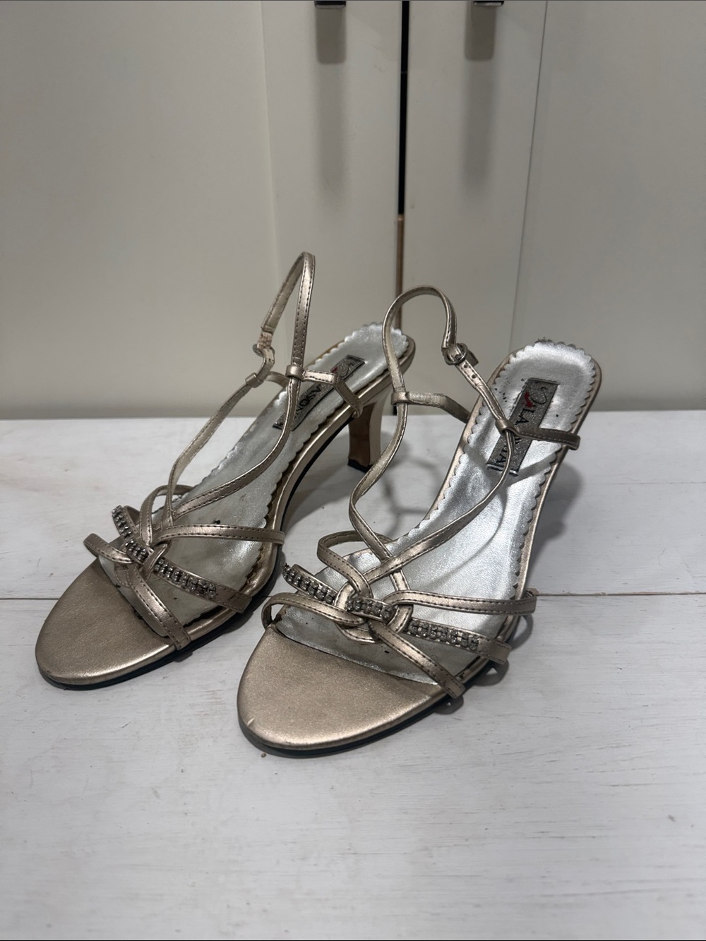Metallic Silver Strappy Slingback Heels